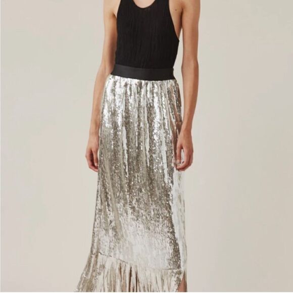 Rachel Comey Treadlight Silver Sequin Fringe Maxi Skirt sz 0 XS - Picture 6 of 7